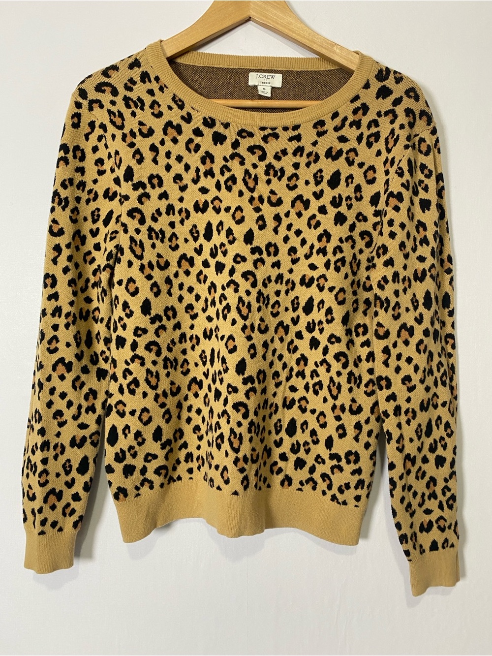 J. Crew Teddie Leopard jacquard pullover sweater Small Cotton Crewneck